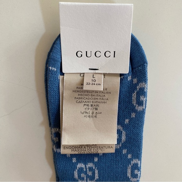 Gucci Logo Socks Blue & Metallic Silver Size Large - Picture 4 of 9